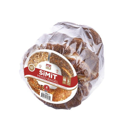 Moda Turkish Simit, Mixed Bagel / Classic, Sunflower seed, Chia, Multigrain Par-Baked 4 pcs, 420 gr